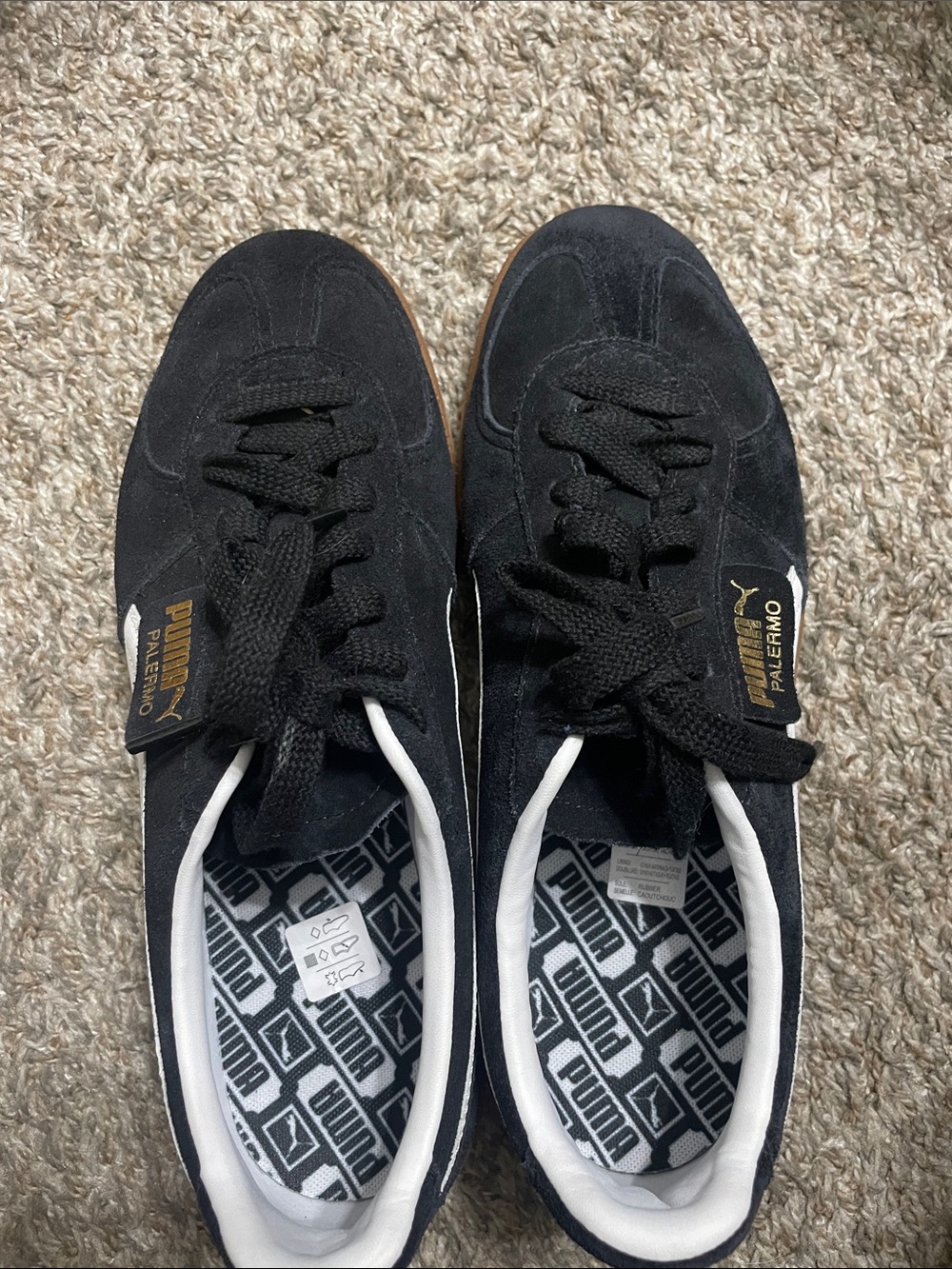 Puma Palermo Black Suede Sneakers with Gold Accents